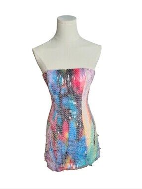 Sherri Hill Rainbow Colored Strapless Mini Cocktail Formal Prom Dress Size 0